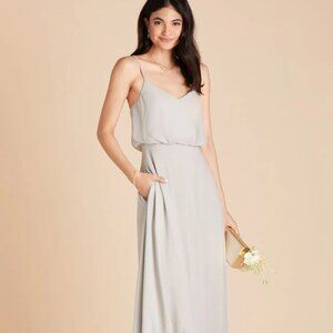 Birdy Grey Chiffon Gwennie Dress Women's Size Small Dove Gray Pockets Bridesmaid